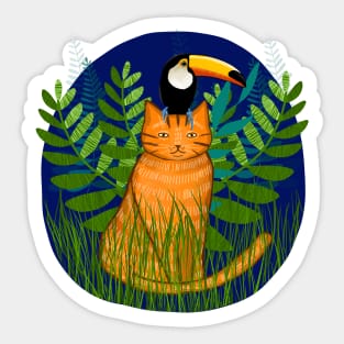 Jungle Cat and Toucan Sticker